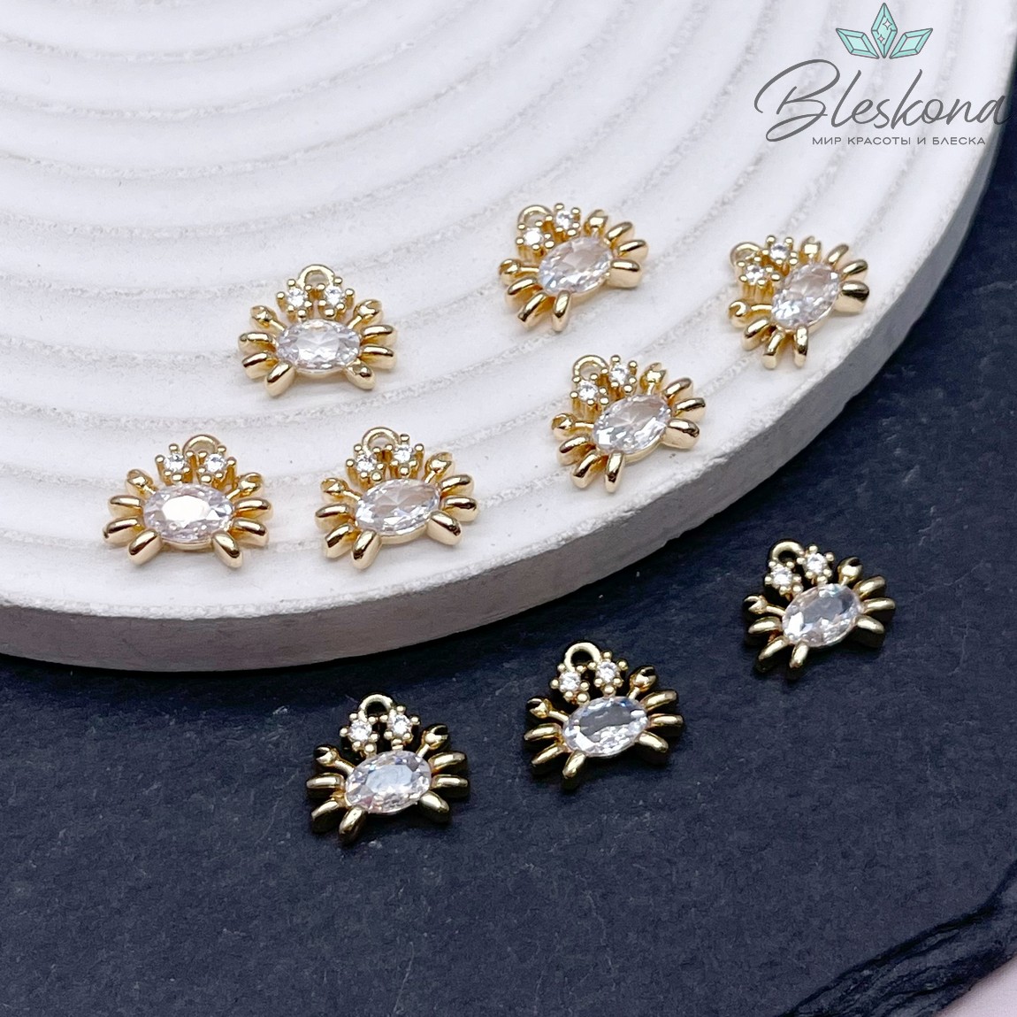 11,5*10мм Цвет золото, Подвеска Краб большой циркон