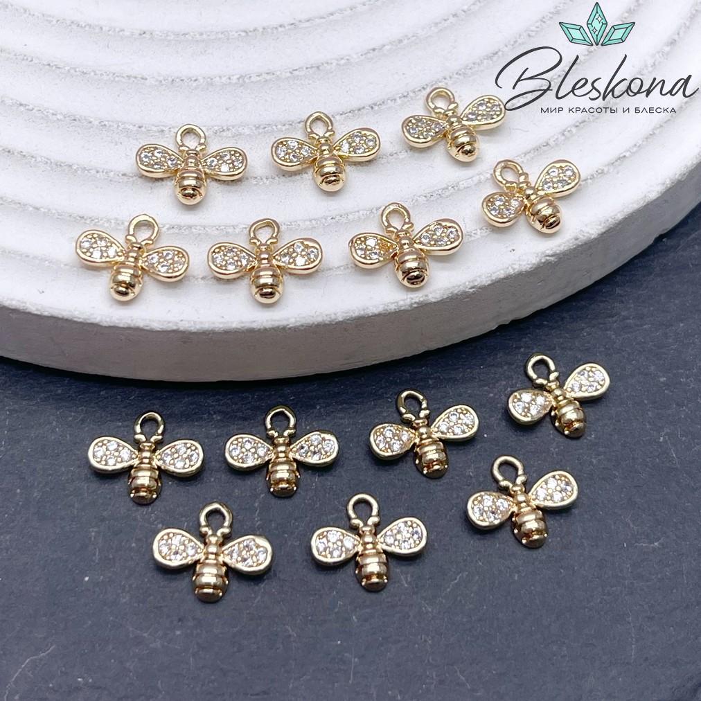 8,5*10 мм Цвет золото, Подвеска Пчелка с цирконами