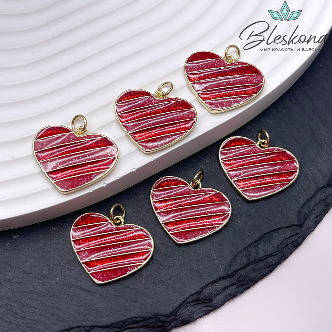 17*21 мм Цвет золото, Подвеска Сердце полосы цветная эпоксидная смола 