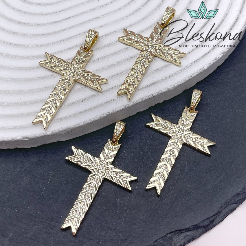 38,5*28 мм Цвет золото, Подвеска Крест с цирконами