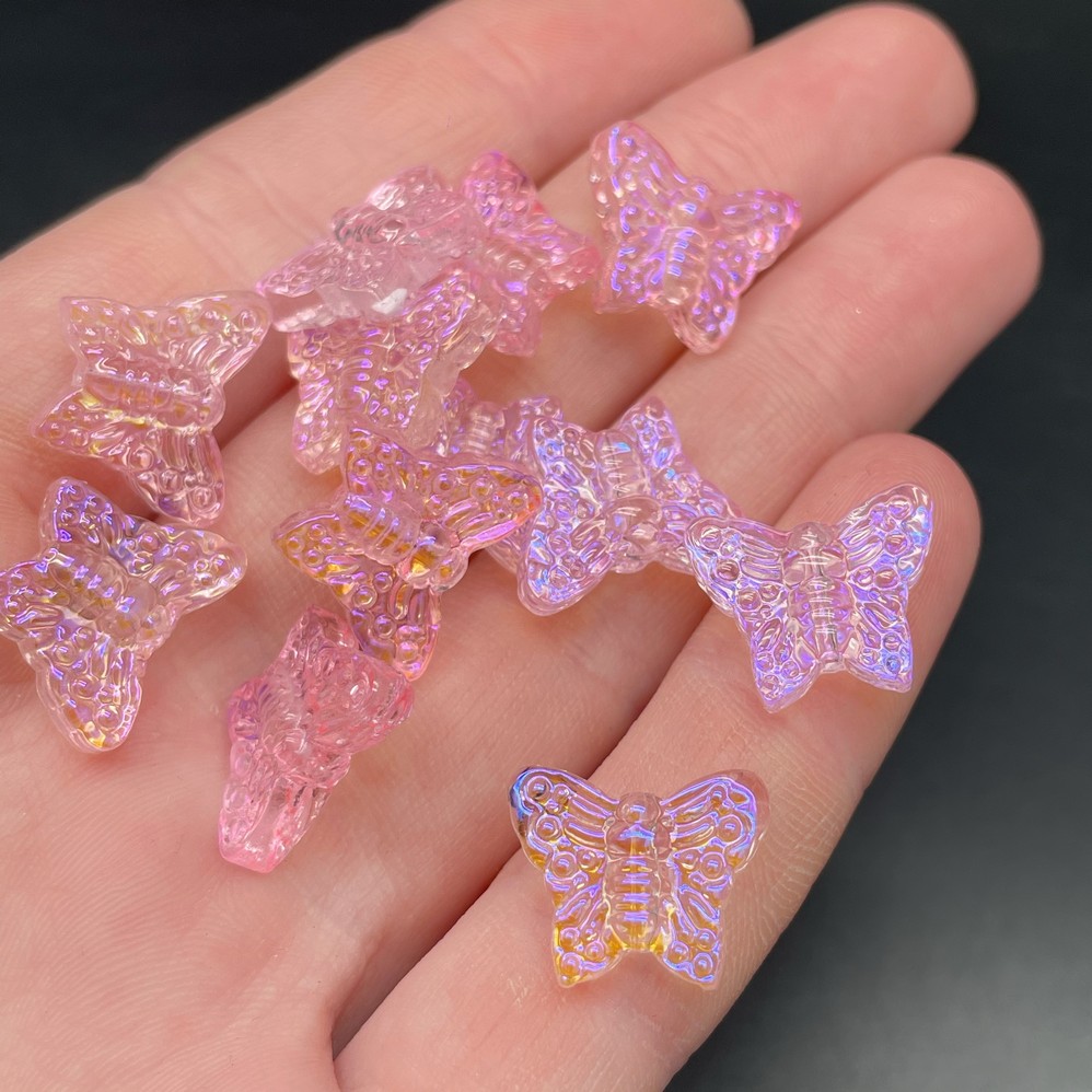 12*15 мм, Бусина Бабочка розовая с синим переливом