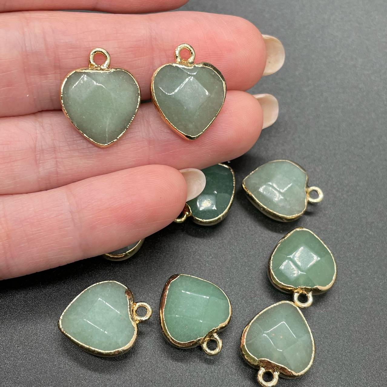 15*15 мм Подвеска Сердце Авантюрин зеленый огранка золото