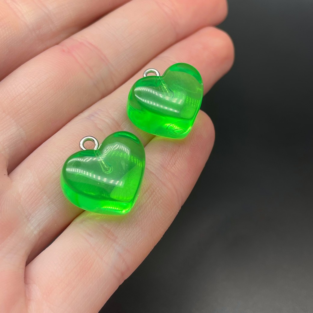 17,5мм, Цвет серебро, Подвеска Сердце зеленое