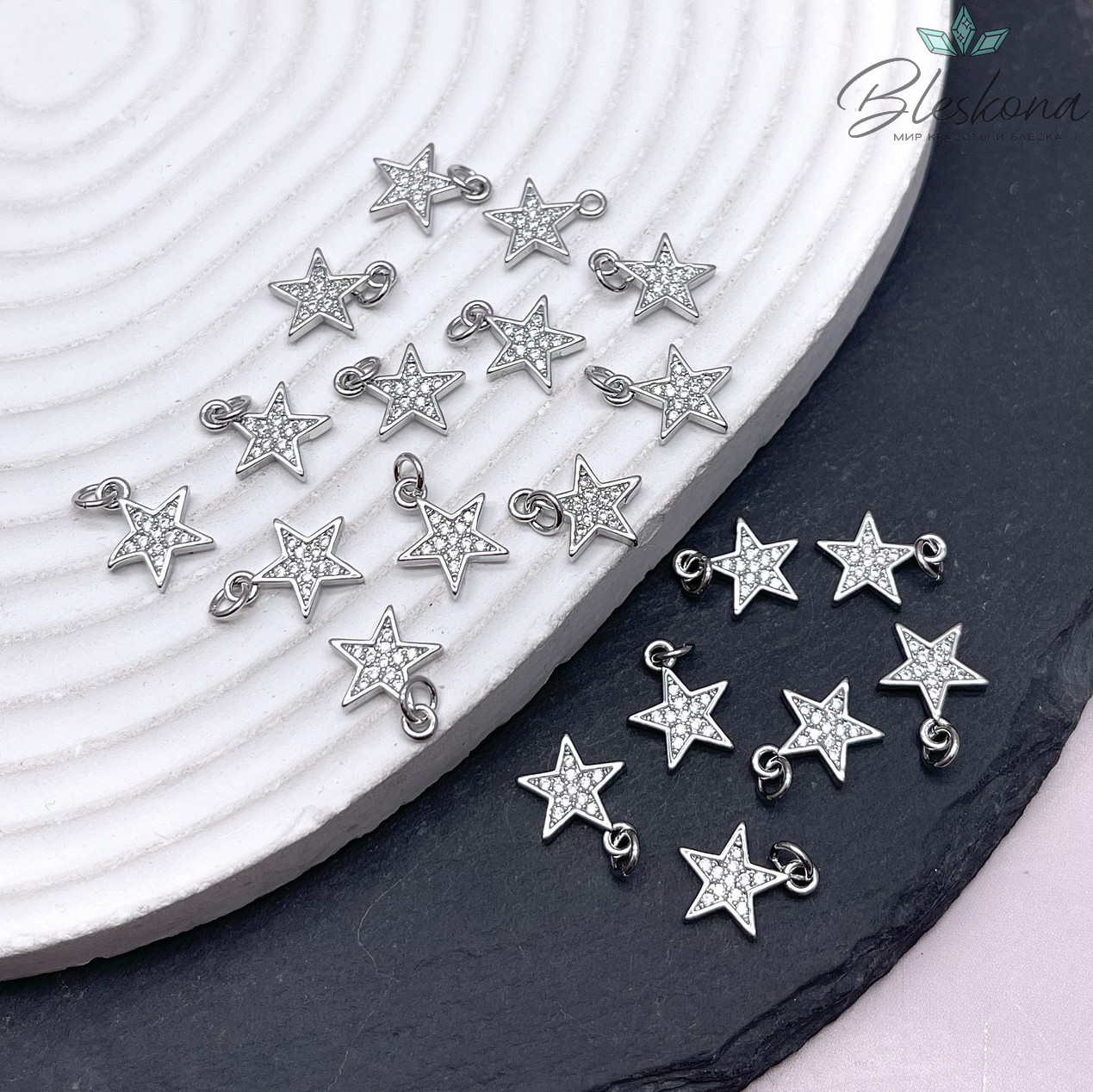 11,5*9,5 мм Цвет серебро, Подвеска Звезда цирконы 