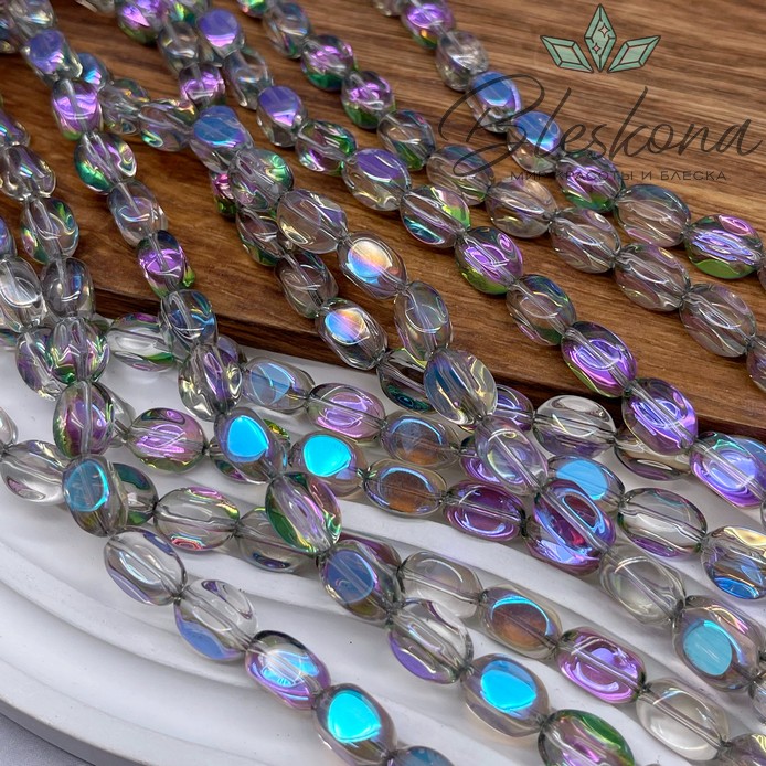11*6 мм Бусины галтовка фриформ, цвет песочный с фиолетовым переливом, стекло Люкс