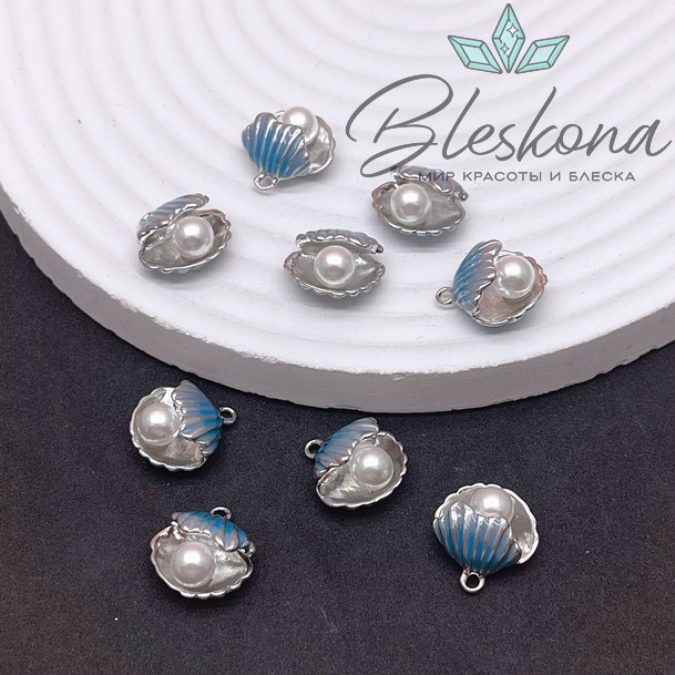 15*14 мм Цвет серебро, Подвеска Ракушка с жемчужиной