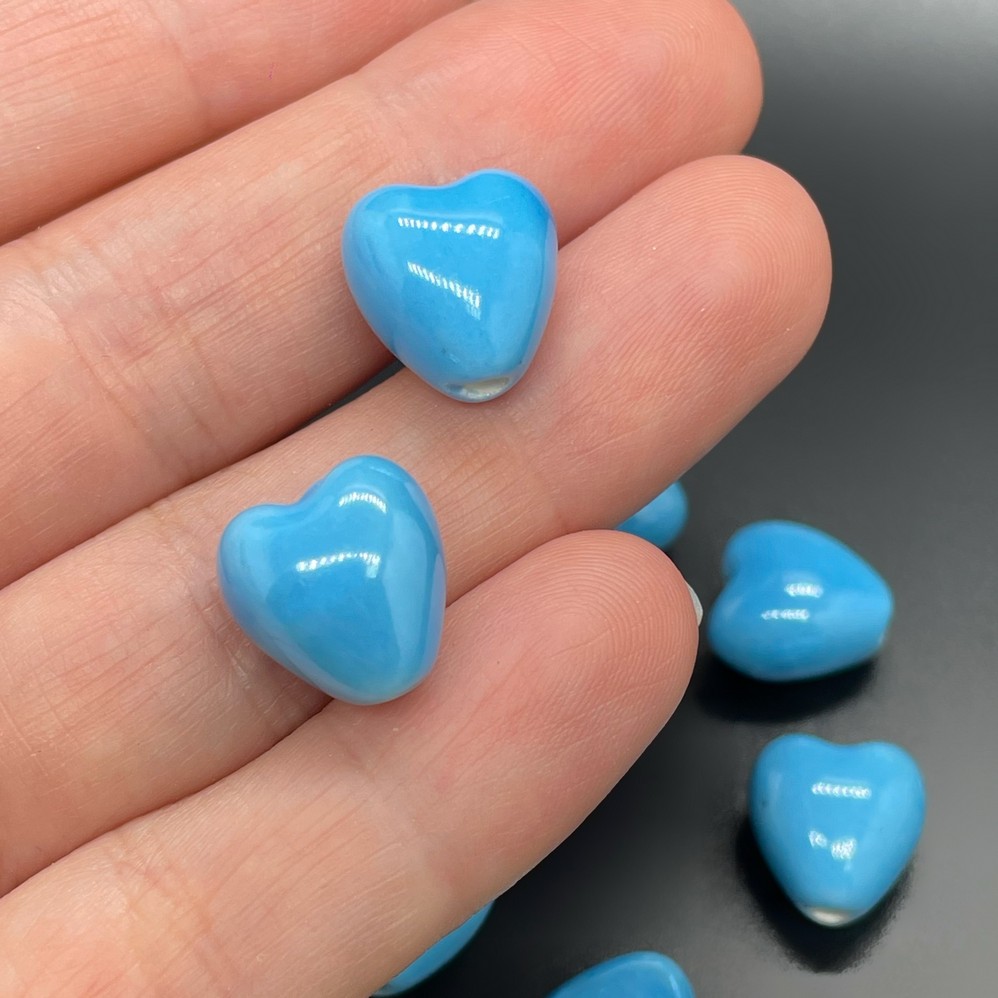 12 мм Бусина сердце, керамика цвет ярко-голубой