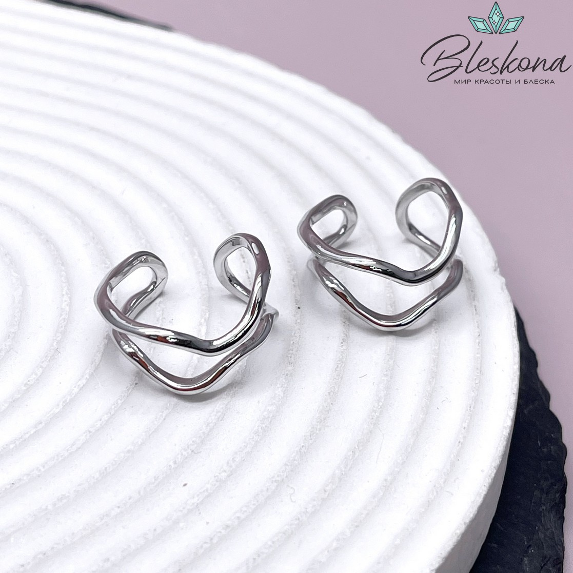 20 мм Цвет серебро, Кольцо безразмерное свободные линии