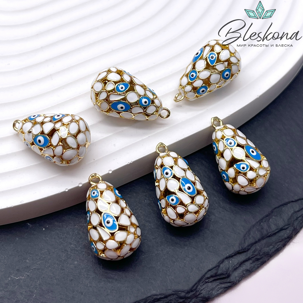 21,5*12 мм Цвет золото, Подвеска Капля глаза белая эмаль