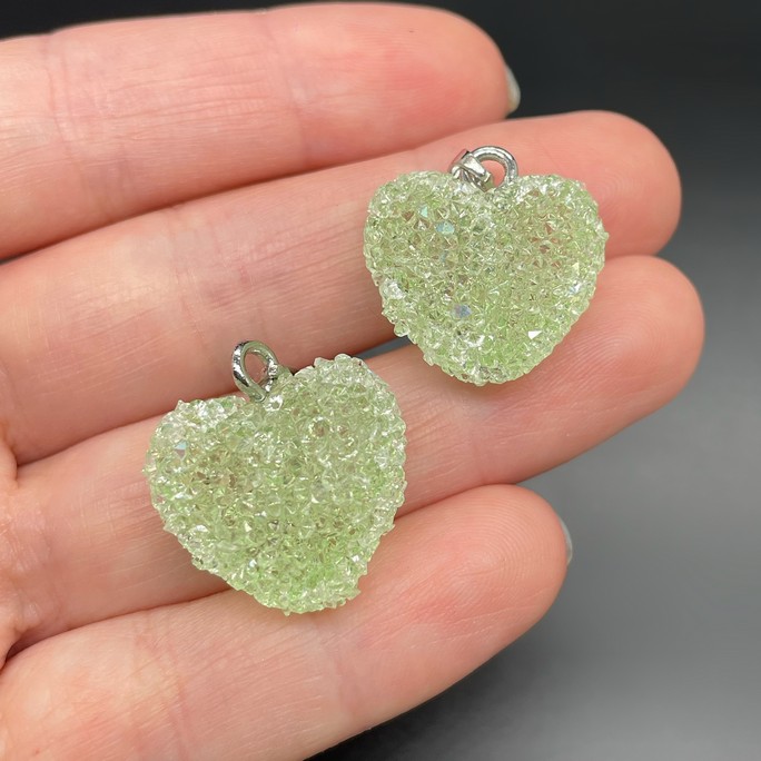 19*20 мм, Цвет серебро, Подвеска мармеладное сердце зеленое