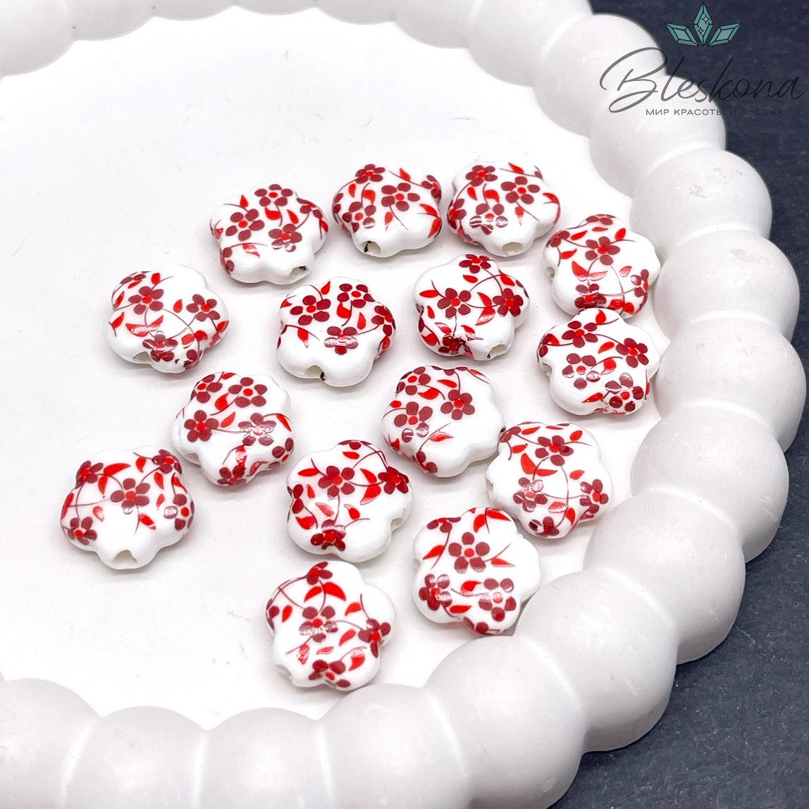 14,5*14 мм Керамика Бусина цветок роспись гжель №10 (штучно)