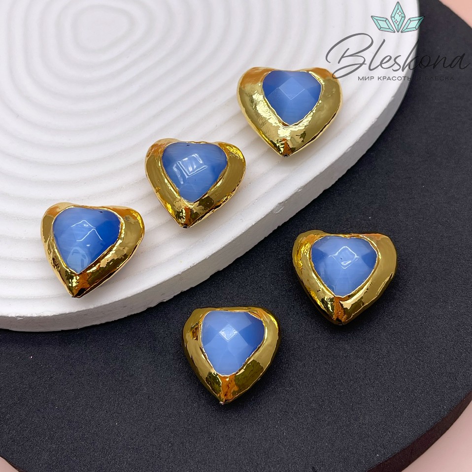 25*27 мм Цвет золото, Бусина Сердце  Кошачий глаз 