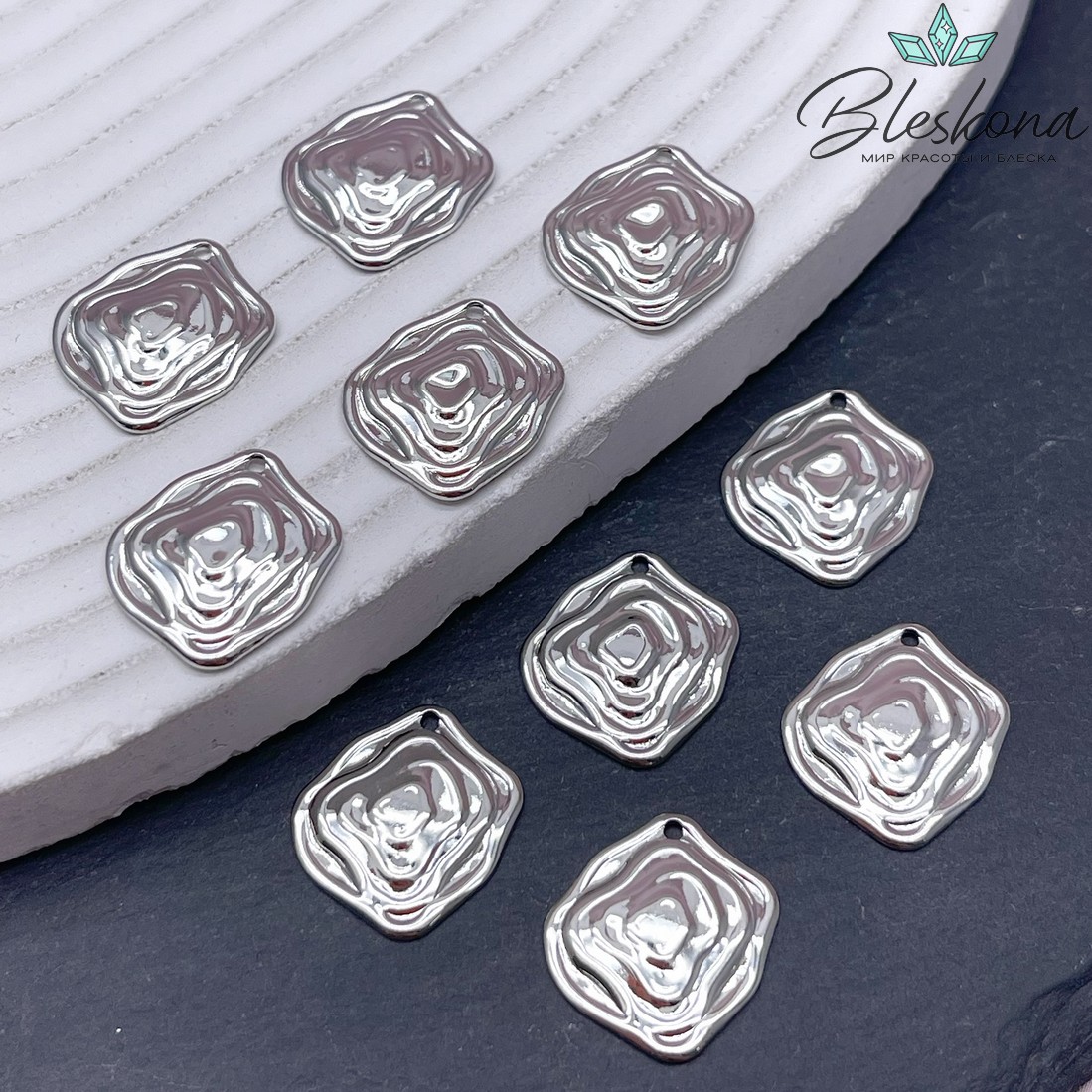 16*15 мм Цвет серебро, Подвеска ромб фриформ