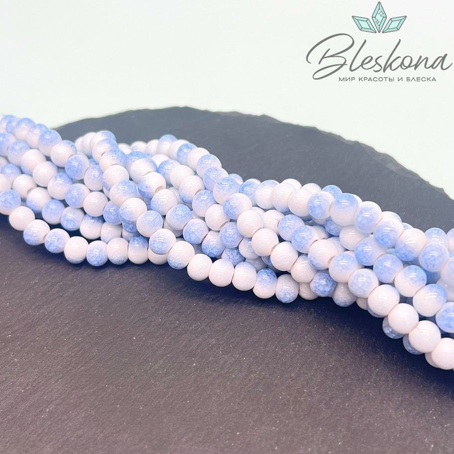 7*5 мм Бусины фриформ бело- синие светлые