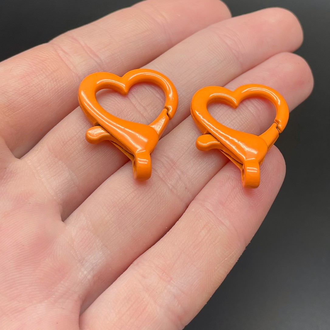 22*26мм , Замок крупный сердце оранжевая  эмаль 
