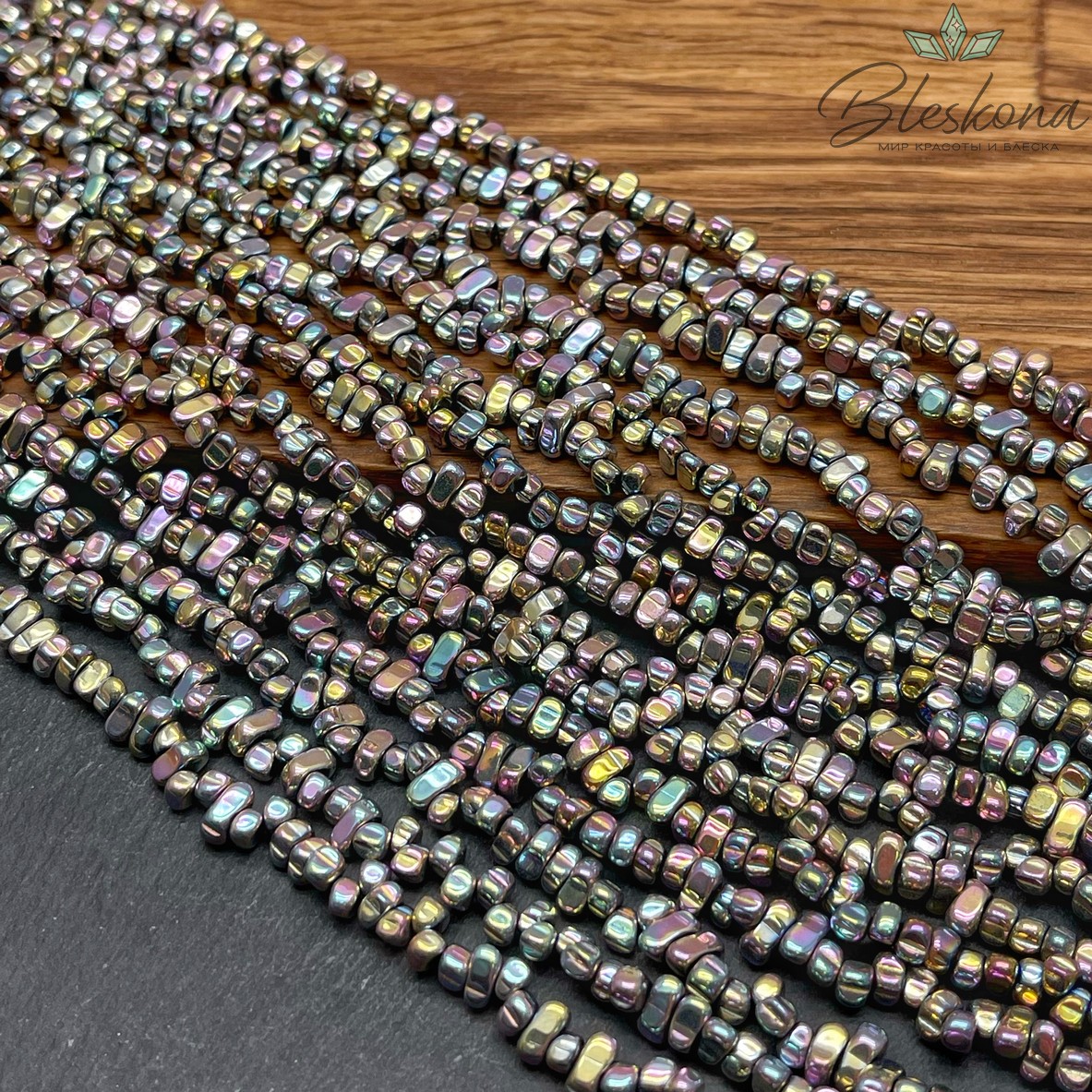 4,5-6мм Гематин сколы шлифованные №2, цвет хамелеон, имитация