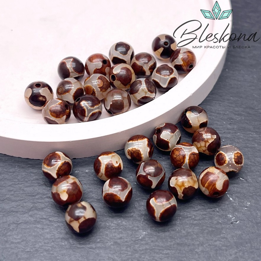 Бусина Дзи Черепаха серо-коричневый шар 8 мм уп.15 шт.