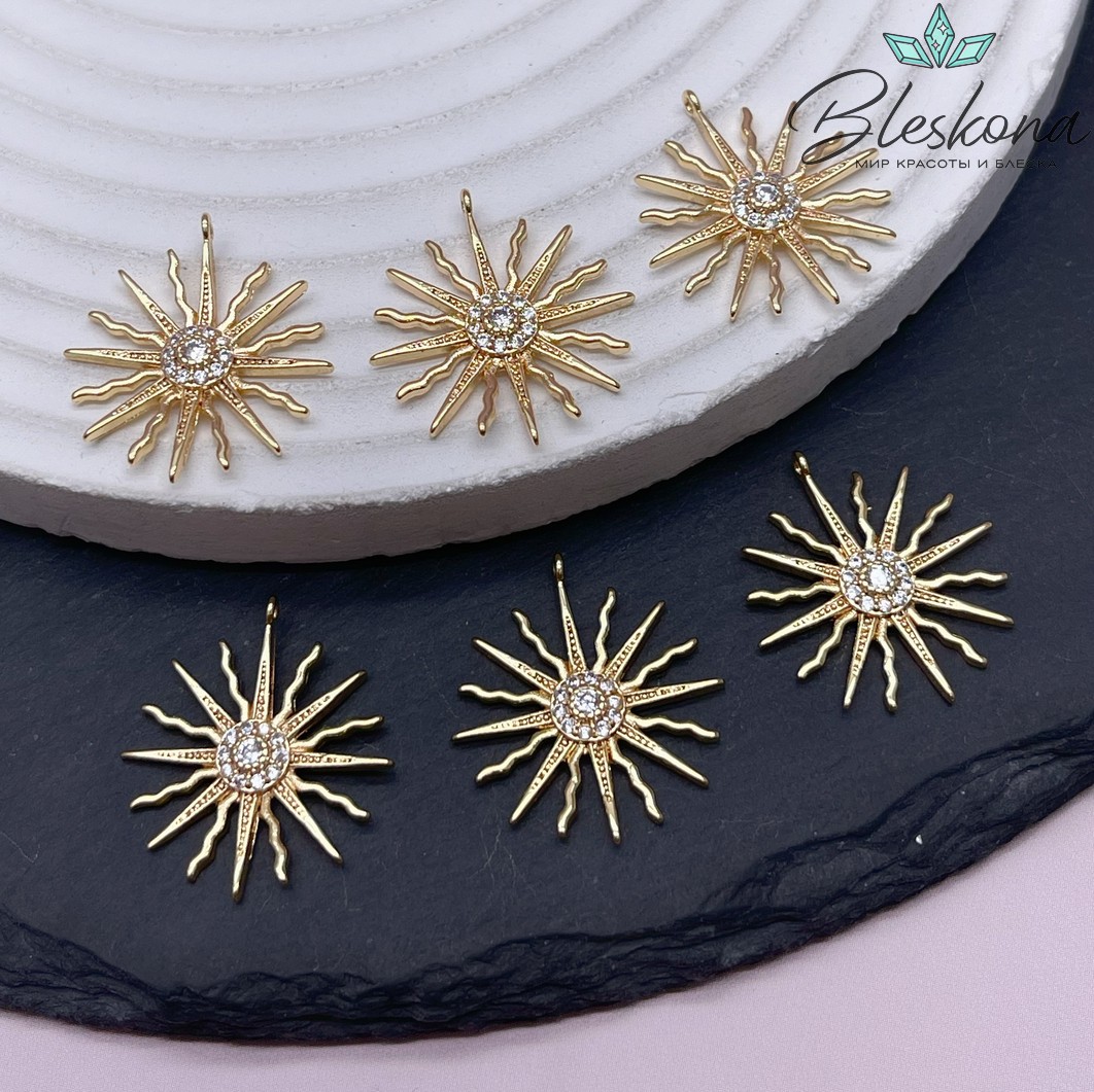 22*20 мм Цвет золото, Подвеска солнце с цирконами 
