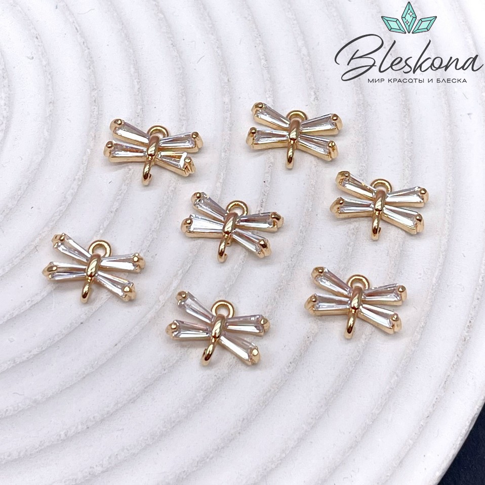 9*11 мм Цвет золото, Коннектор стрекоза цирконы