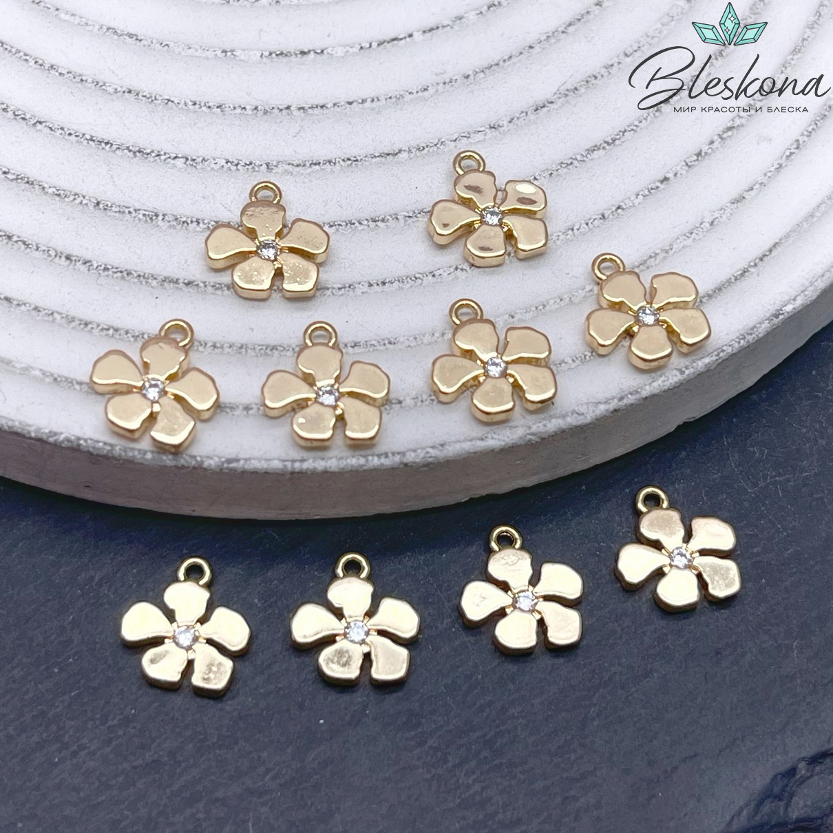 10,5*9,8 мм Цвет золото, Подвеска цветок циркон