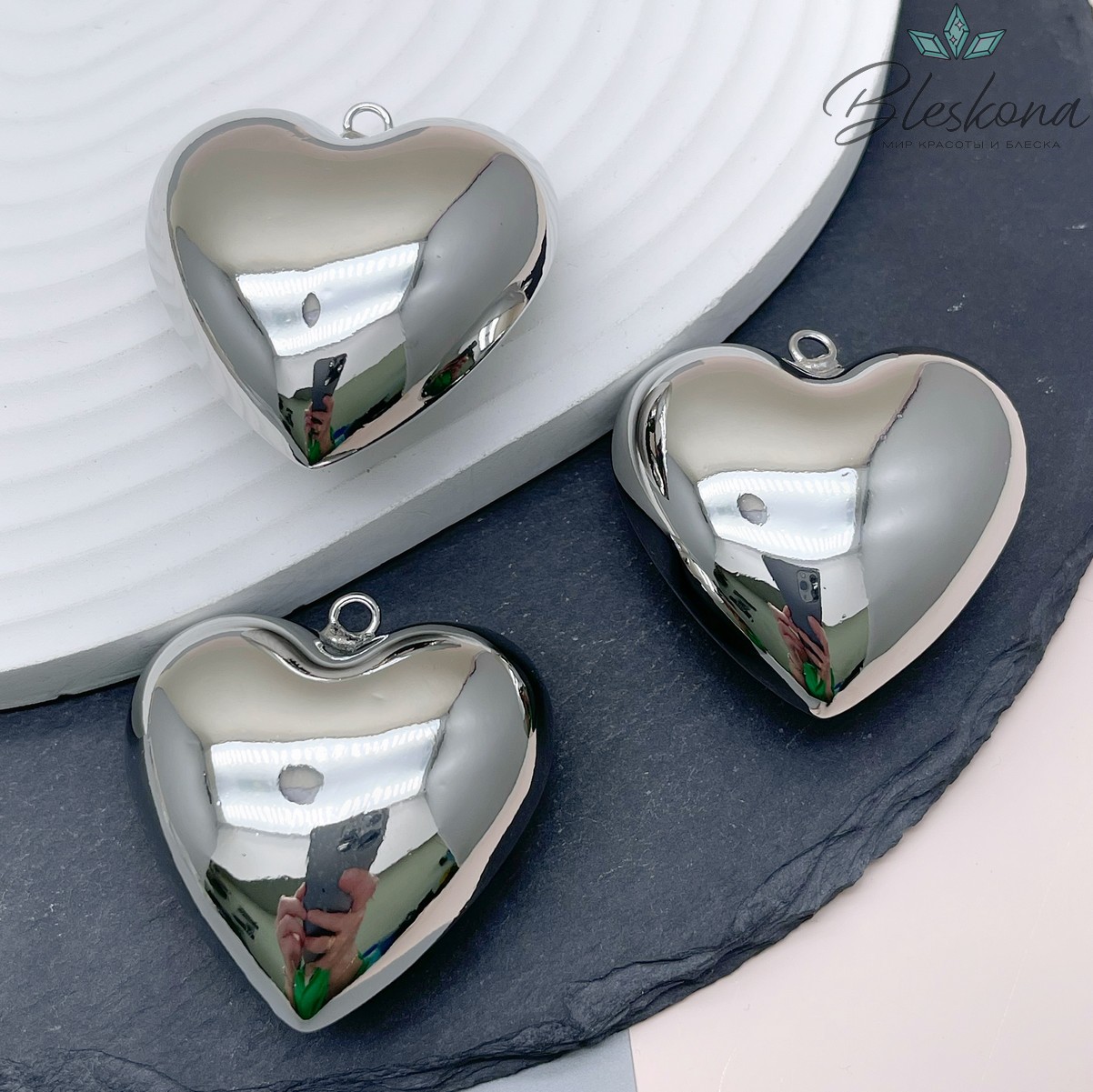 42*40 мм Цвет серебро, Подвеска сердце объемное гладкое