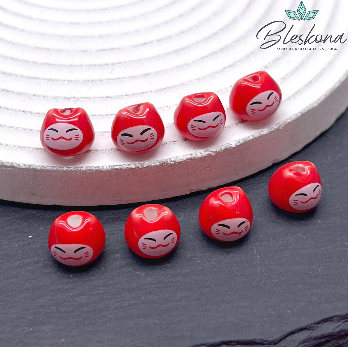 8*10 мм Керамика бусина Котик красный 