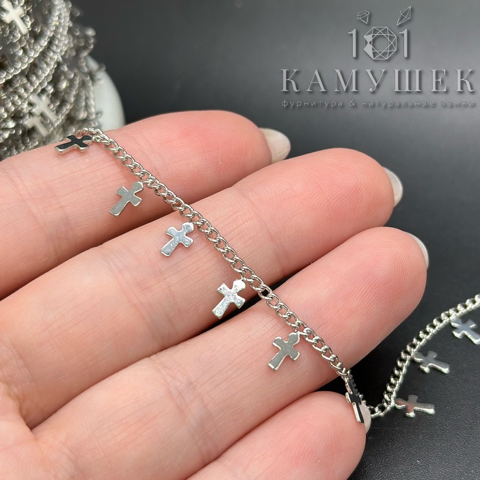 Цепь №34 цвет серебро мини крест 2,5*1,7 мм 