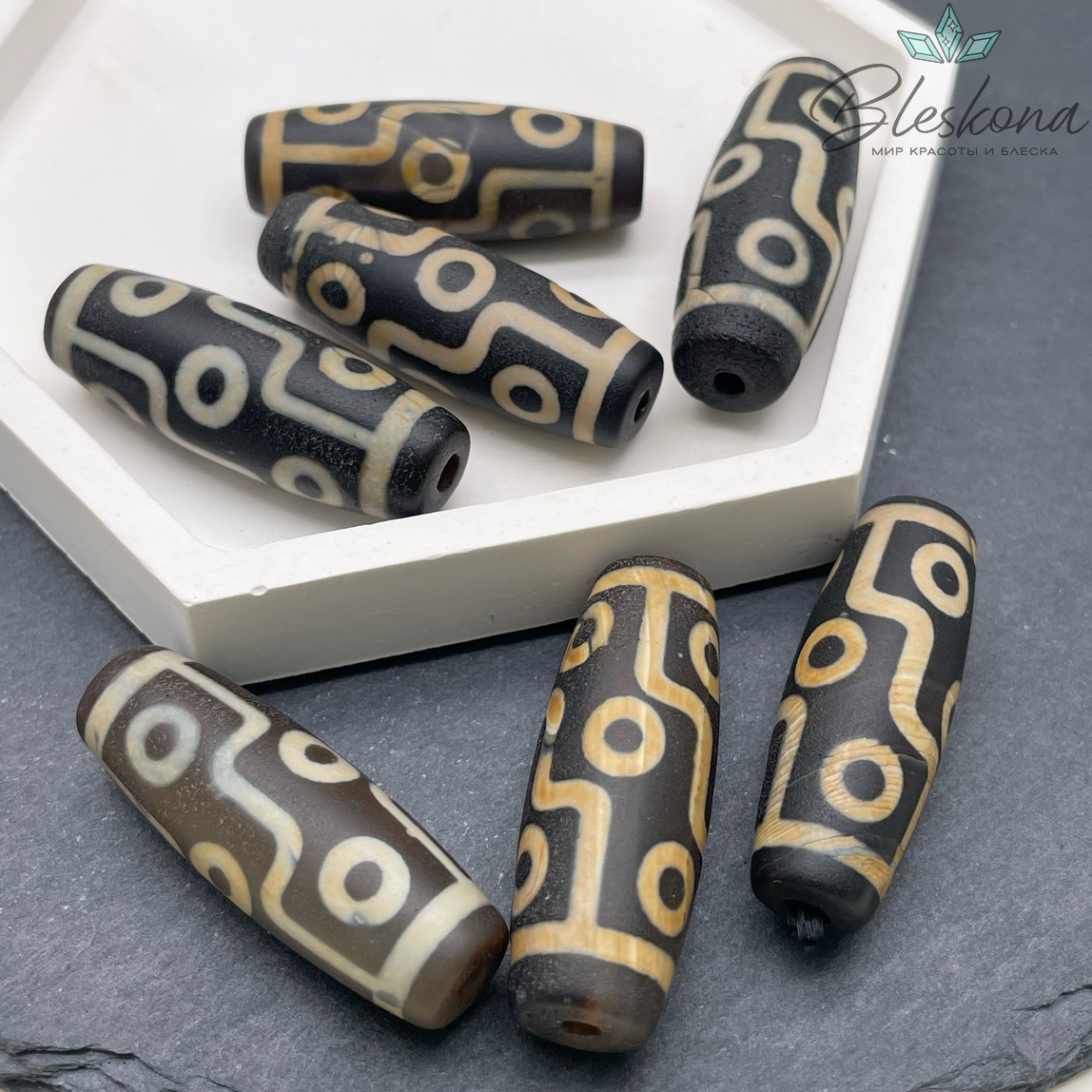 Бусина Дзи 9 глаз черно-коричневый матовый бочонок 40*14 мм