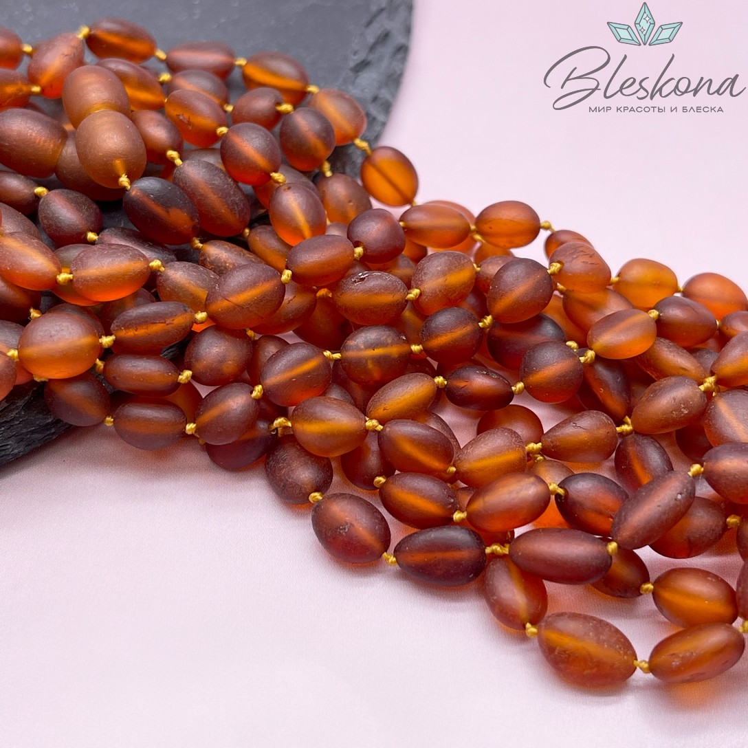 Янтарь темно-коричневый матовый овал фриформ 5-6 мм