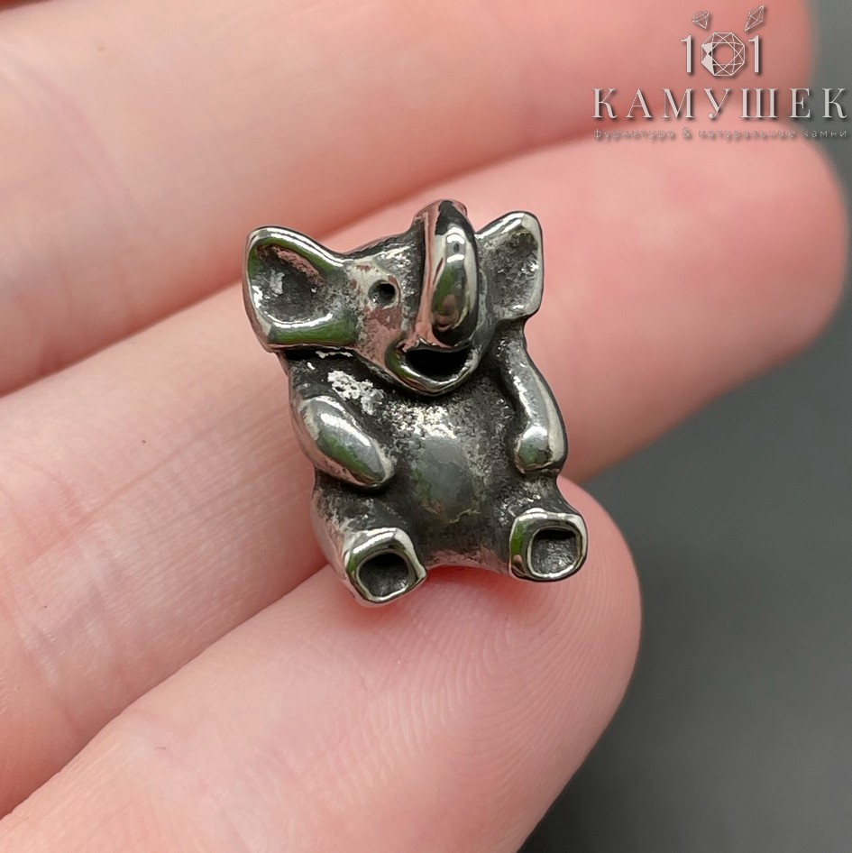 Бусина сталь Слон,цвет серебро 10*14мм