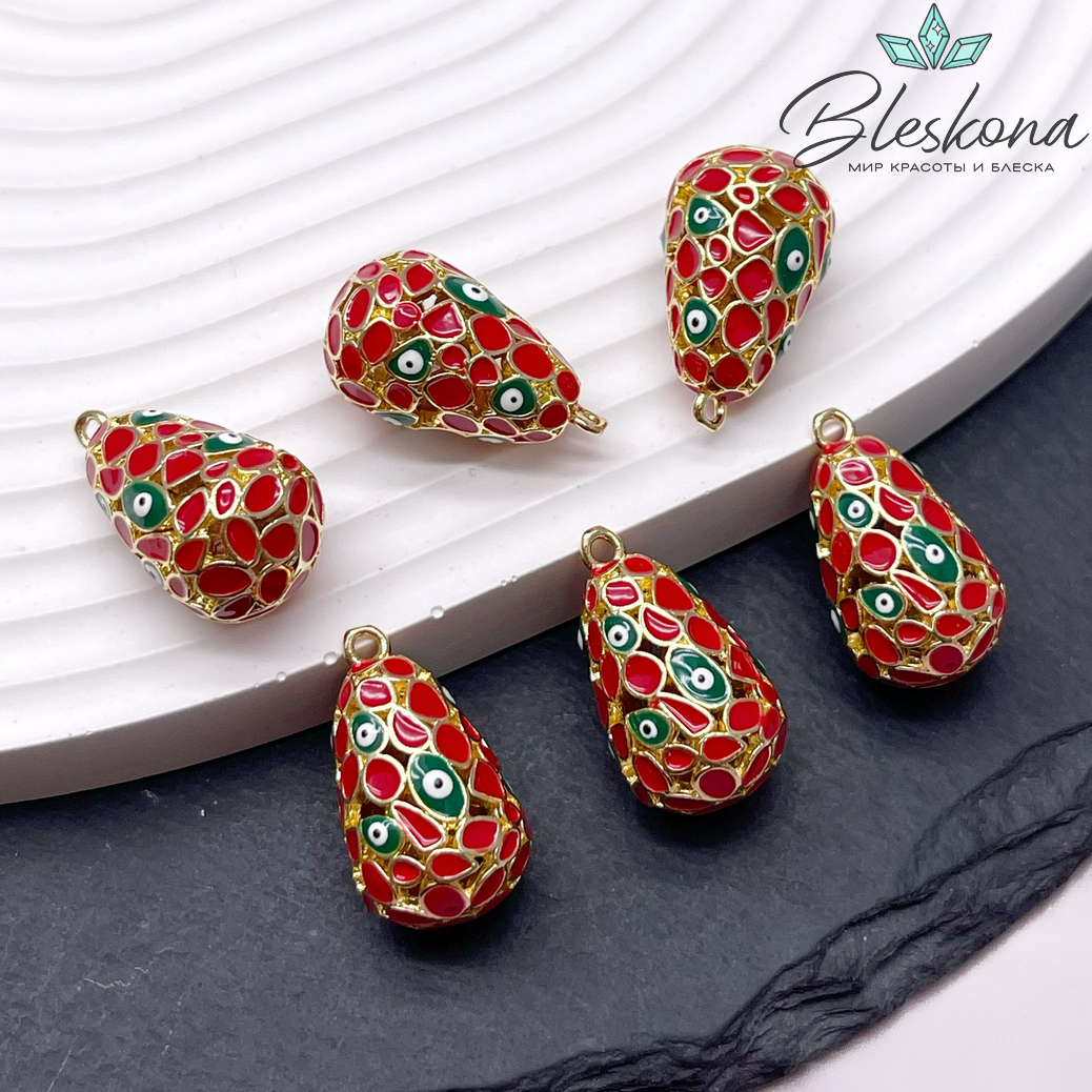 21,5*12 мм Цвет золото, Подвеска Капля глаза красная эмаль