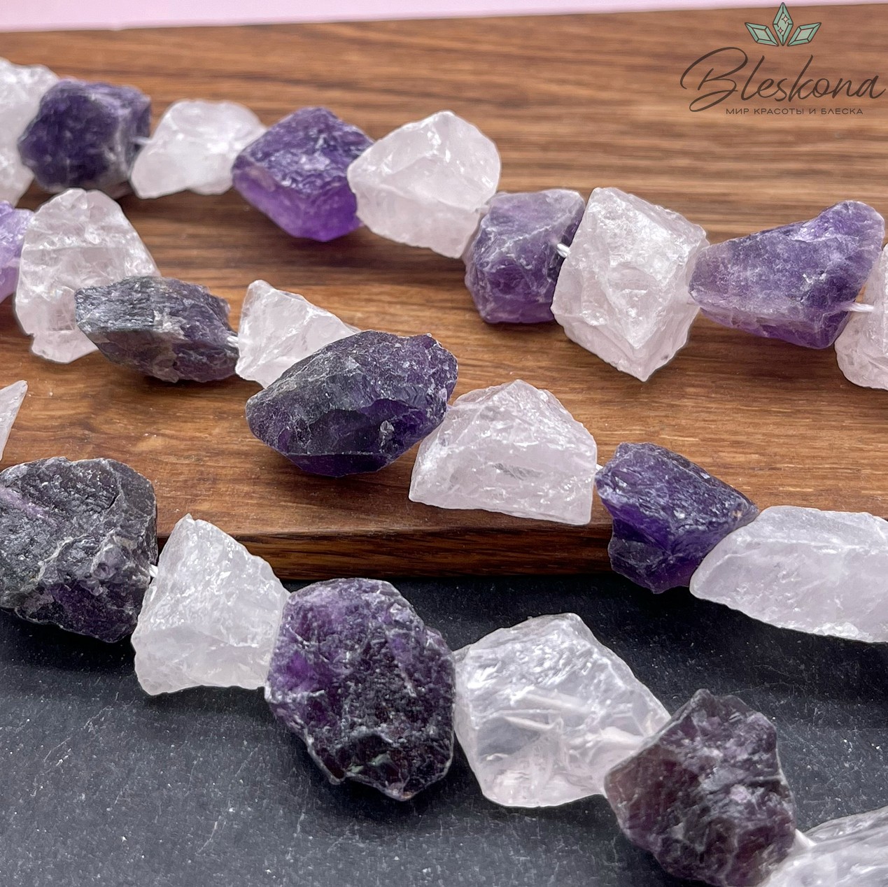 Микс куски аметист, горный хрусталь (17-22)*(12-18) мм
