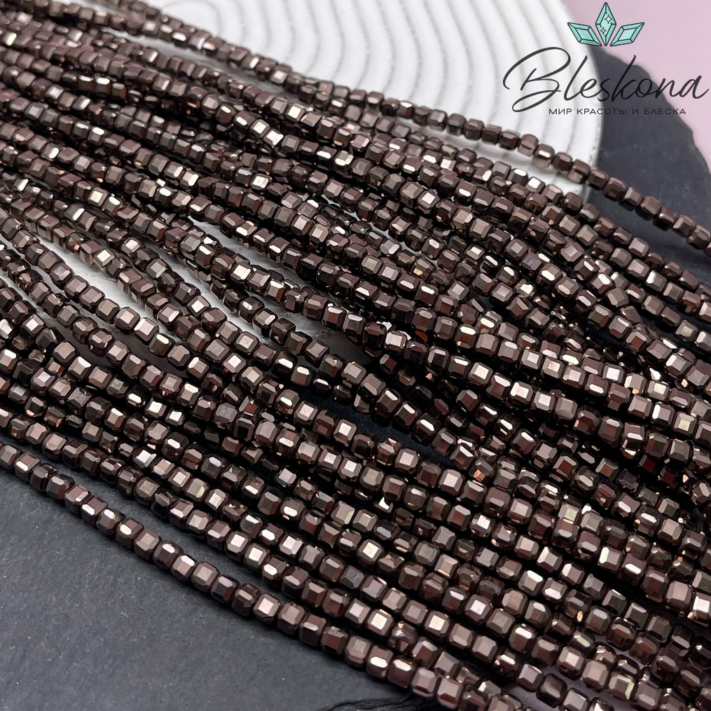 3,5 мм Гематин имитация куб квадратная огранка, цвет коричневый №1 (шоколадный)