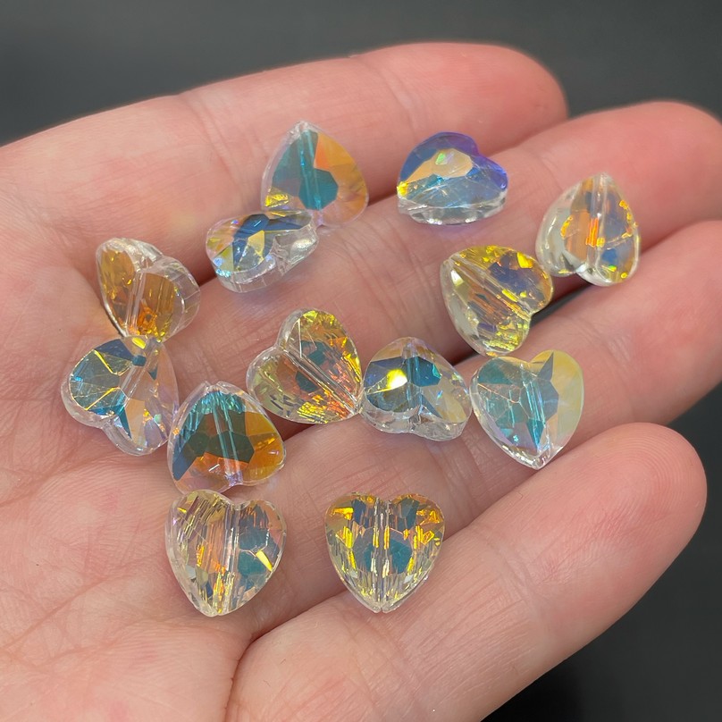 10 мм, Стекло Lux бусина сердце огранка АВ уп.10шт