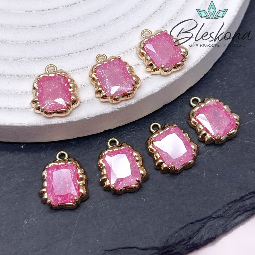 12,7*16мм цвет золото Подвеска фуксия сахарное стекло 