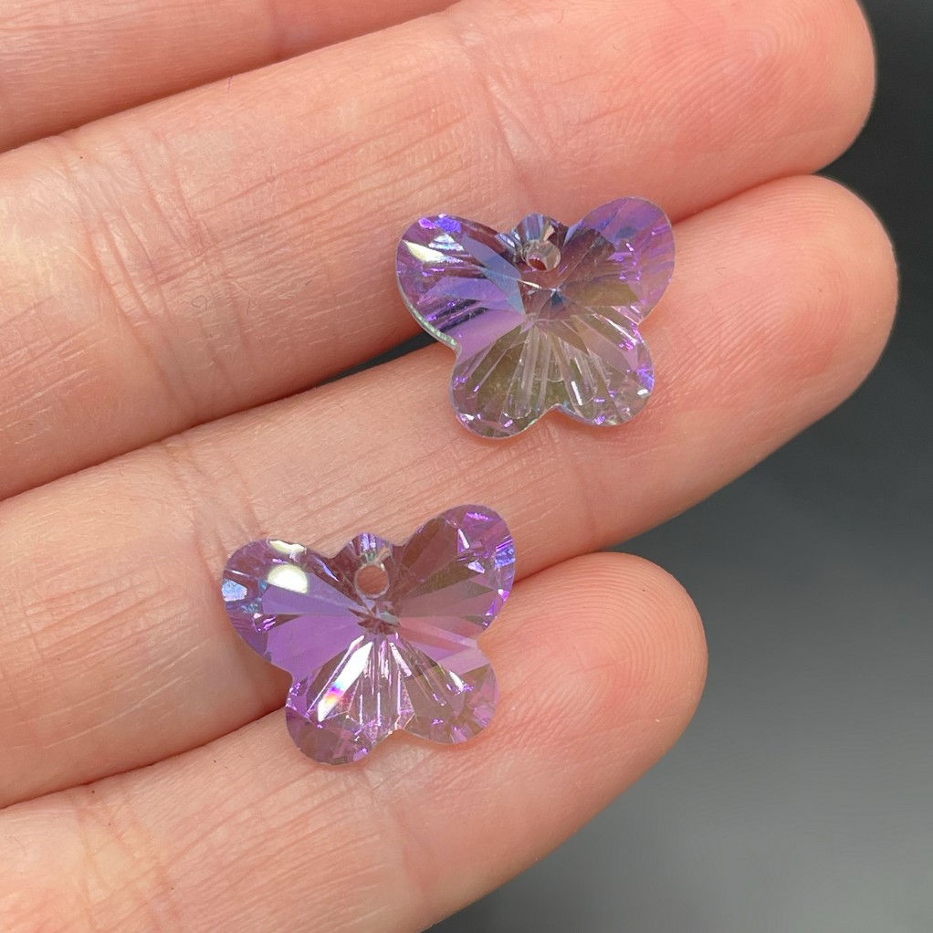 11,5*14,5 мм, Стекло Lux, Подвеска Бабочка, цвет фиолетово-зеленый