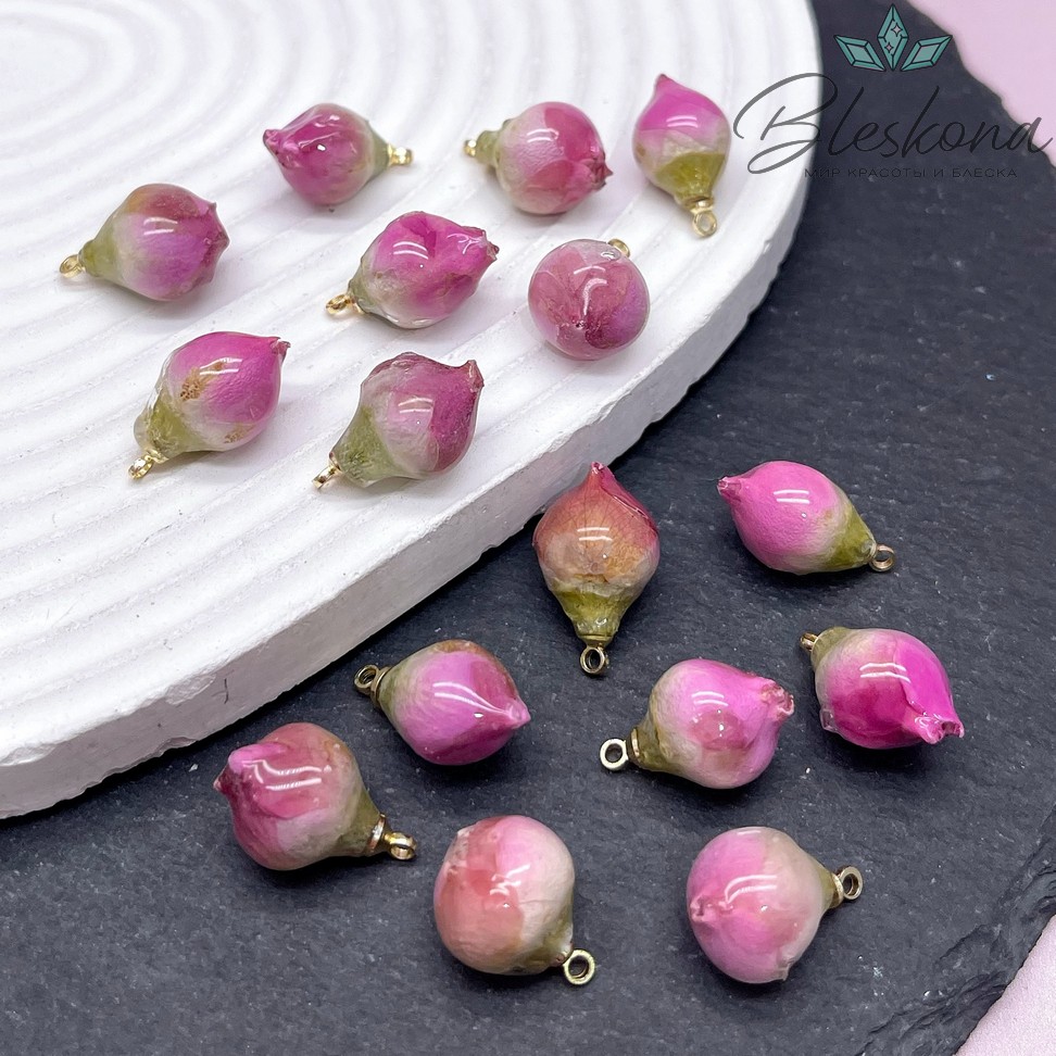 16-21 мм, Цвет серебро, Подвеска роза в эпоксидной смоле