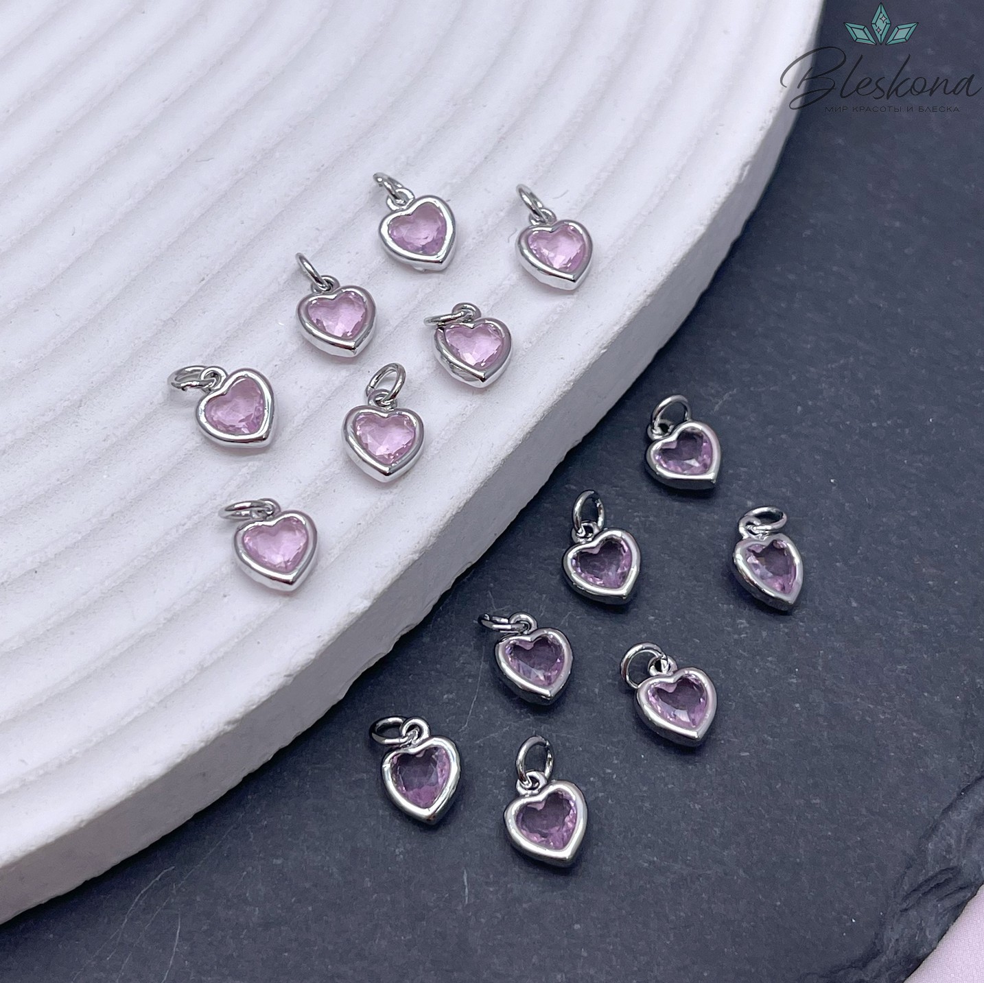 8,3*6,4 мм Цвет серебро, Подвеска Сердце розовый циркон 