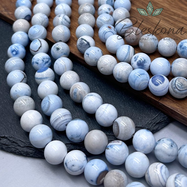 Агат голубой с узором №8 12 мм