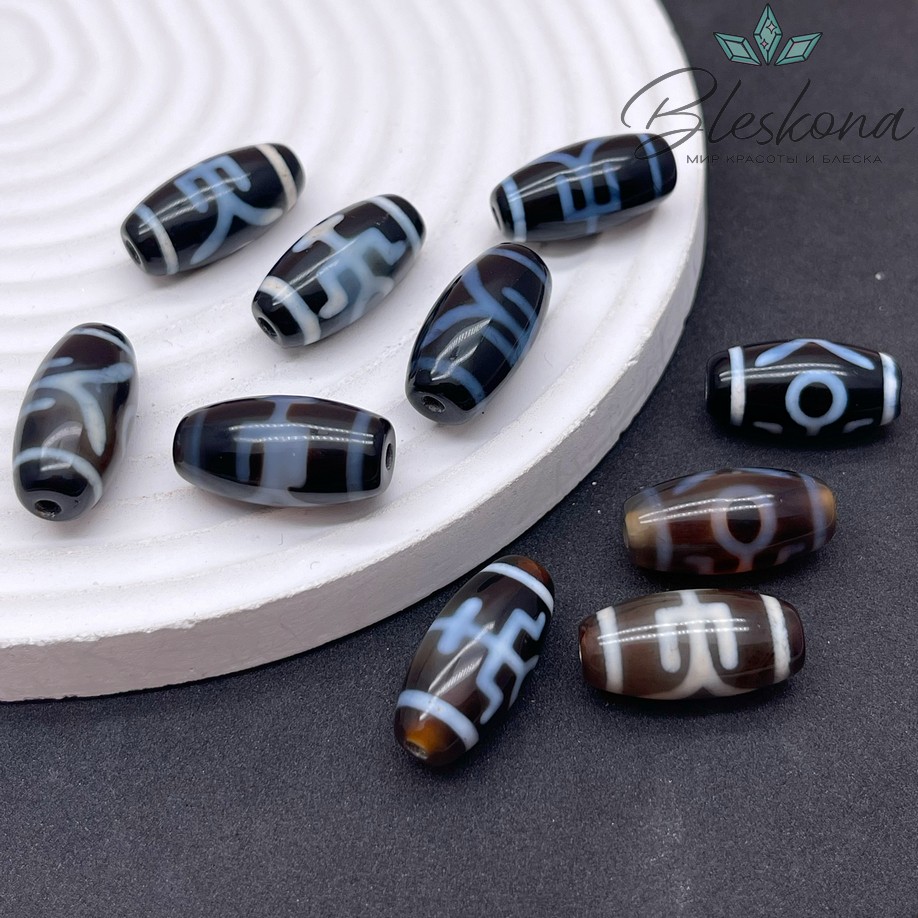 Бусина Дзи Большой человек (Аристократ) бело-черный бочонок 20*10 мм