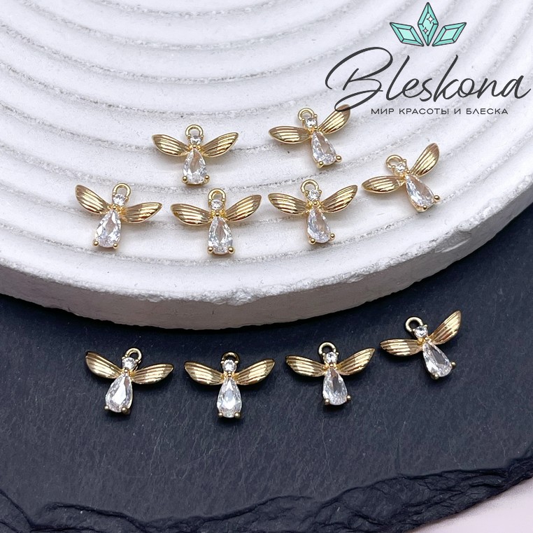 9,3*11,4 мм Цвет золото, Подвеска Ангелочек циркон