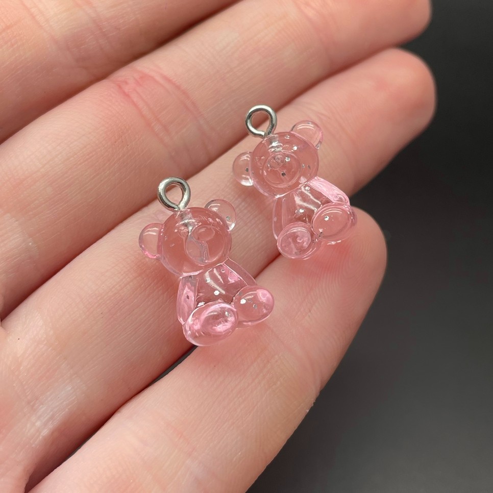 11,5*19 мм, Цвет серебро, Подвеска Мишка мини розовый прозрачный