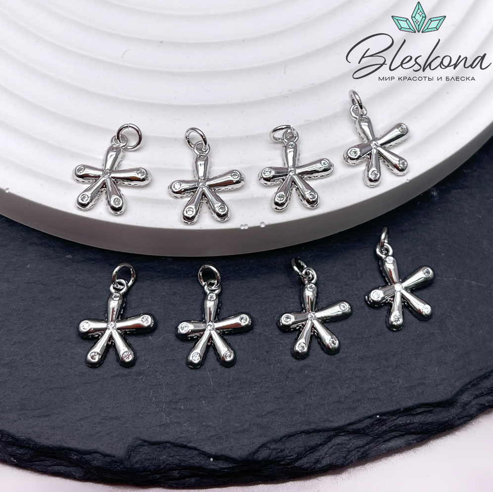 13*11 мм Цвет серебро, Подвеска Цветок с цирконами 