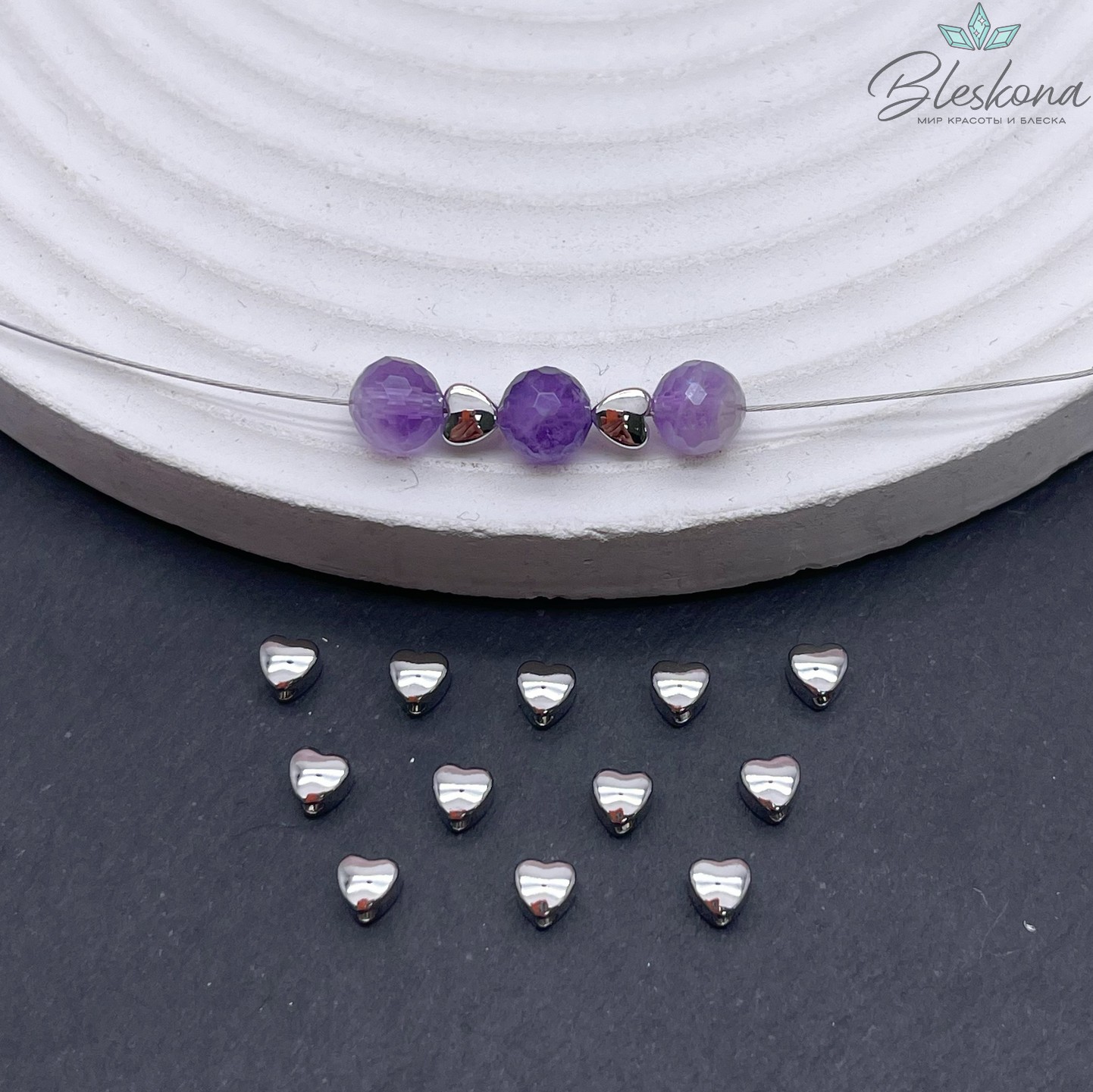 4 мм Цвет серебро, Бусина Сердце малое 