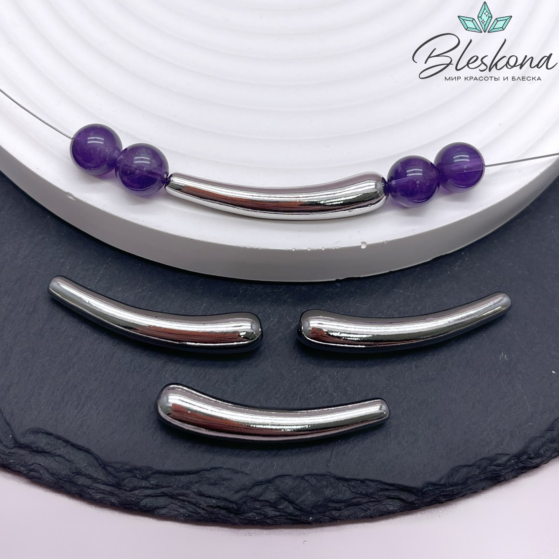 34*6 мм Бусина трубочка, Цвет серебро 