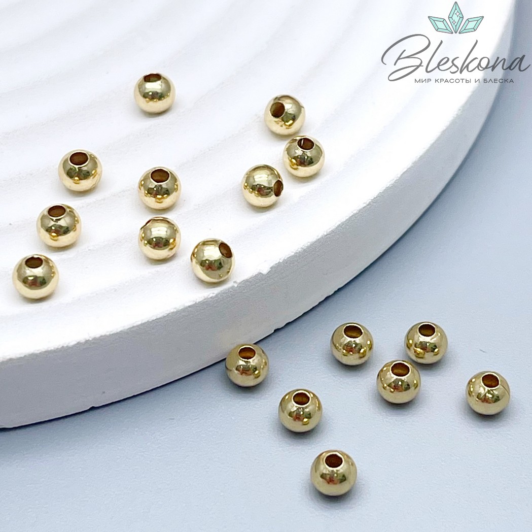 ⌀4мм Бусина гладкая, цвет золото,уп.10 шт, Люкс 