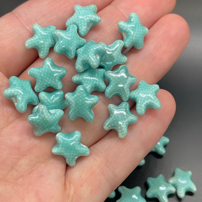 10 мм Бусина морская звезда мини , керамика цвет бирюзовый