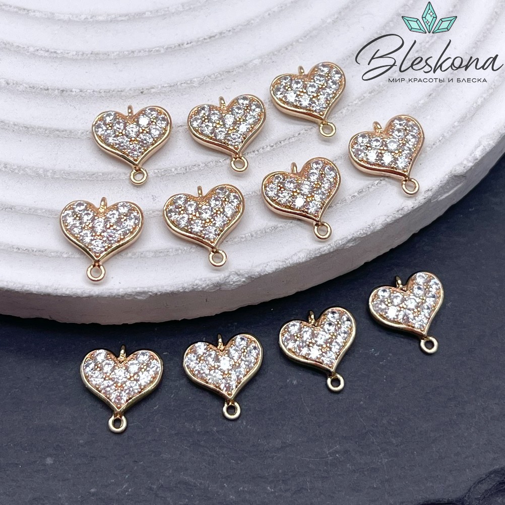 10*9,6 мм Цвет золото, Коннектор Сердце цирконы