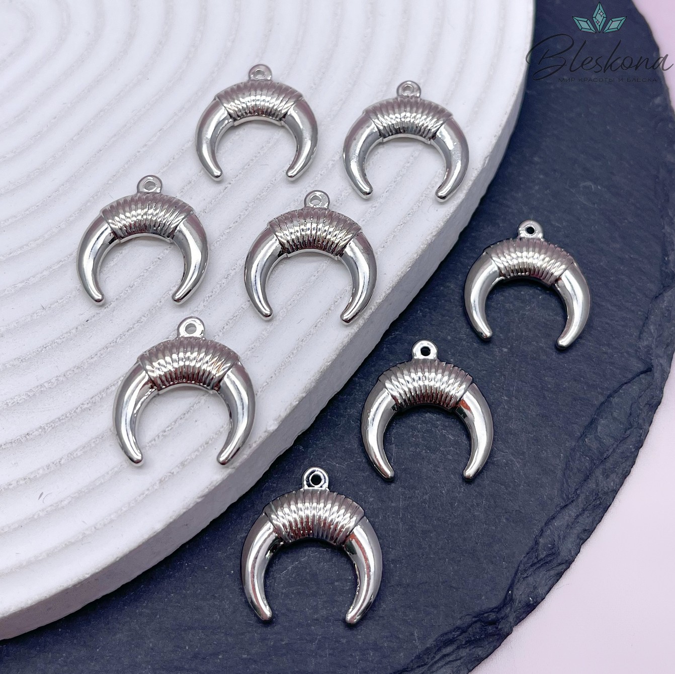 18*20мм, цвет серебро, Подвеска Лунница 