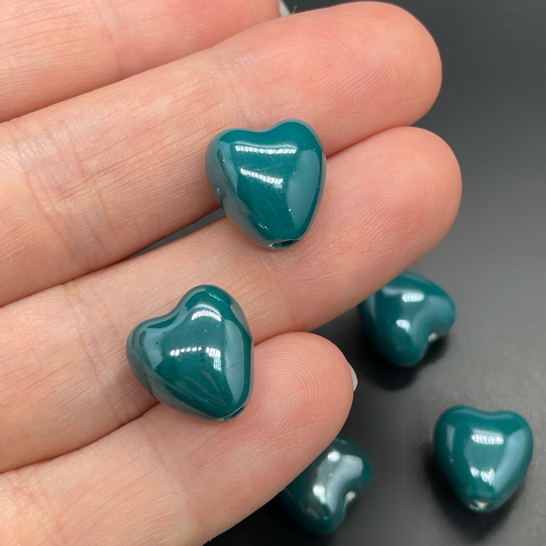 12 мм Бусина сердце, керамика цвет морской волны